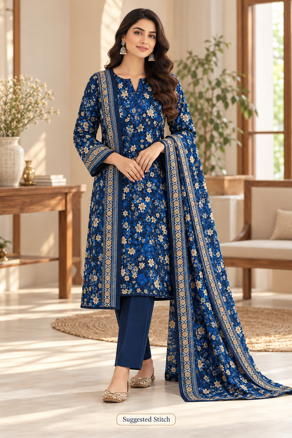 Navy Floral Dhanak