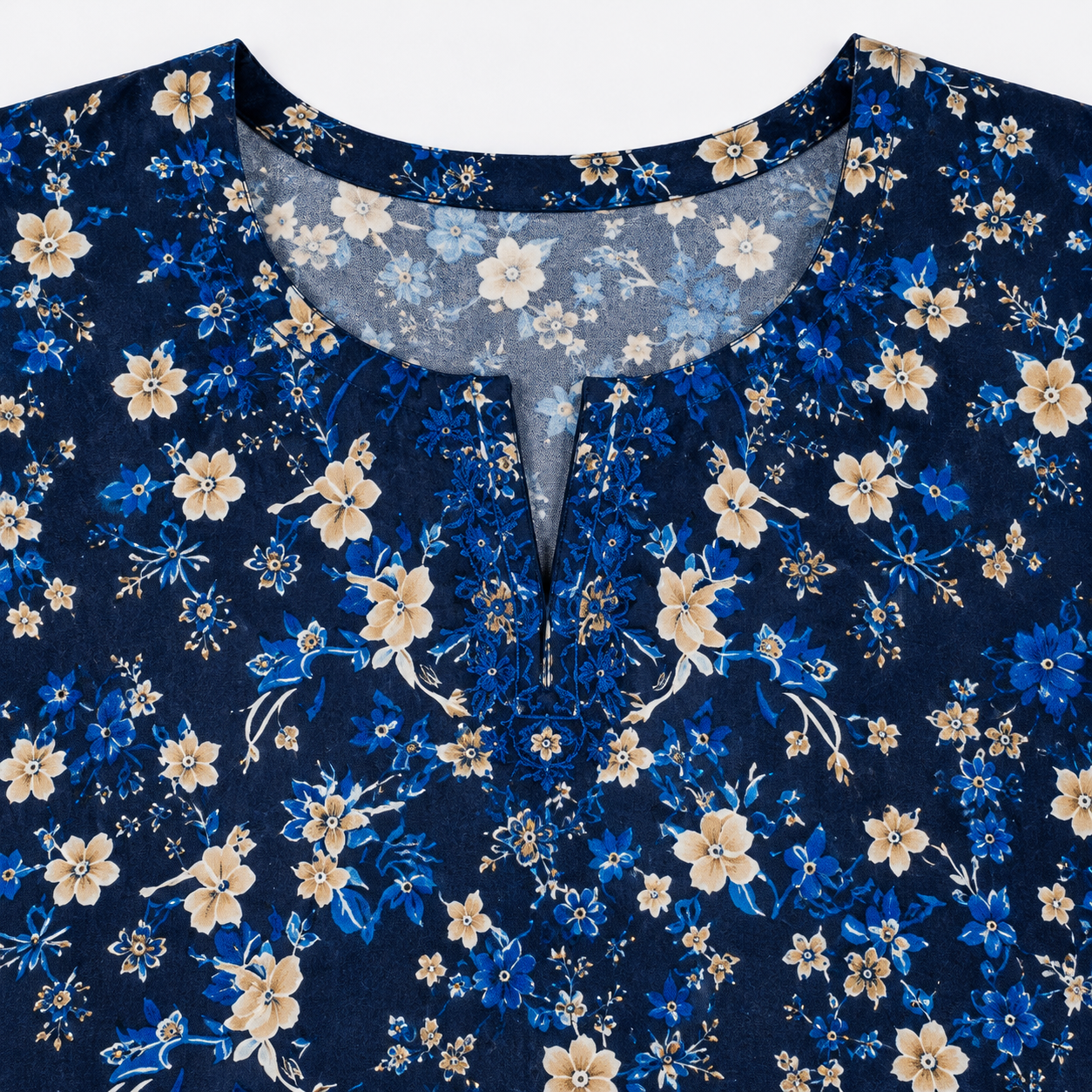 Navy Floral Dhanak - Image 2